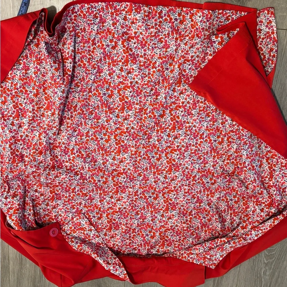 liberty Art Fabric Red Trench Coat with Floral Trim. Size M - Picture 10 of 10
